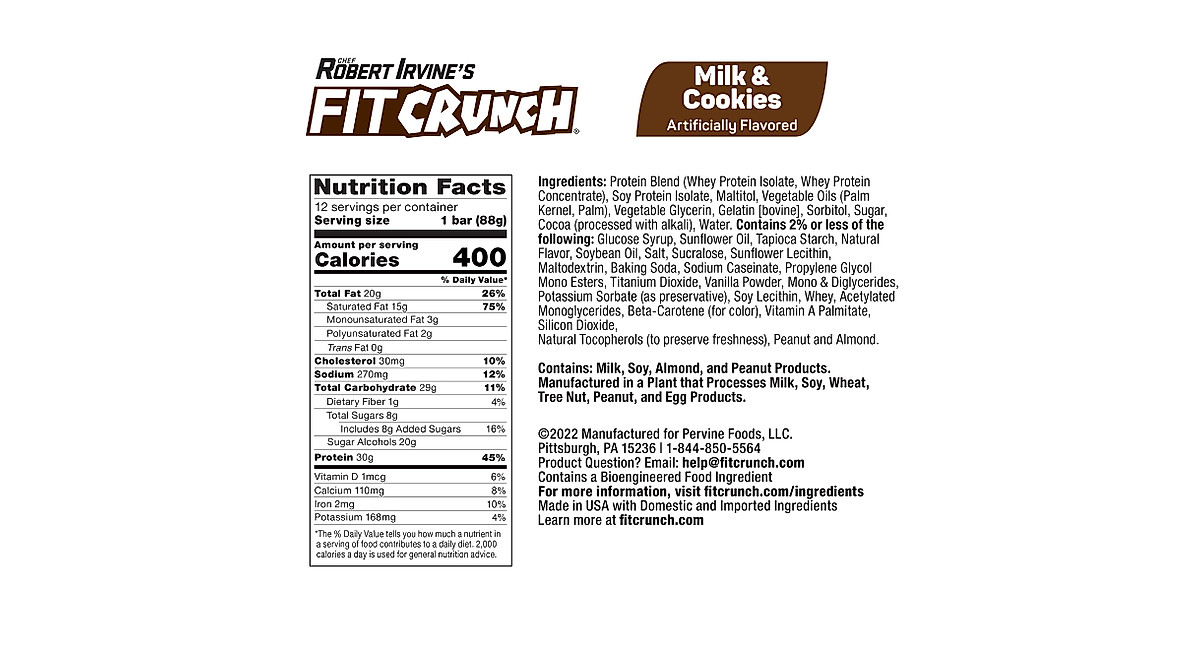 FITCRUNCH Protein Bars - 30g Protein, Low Sugar