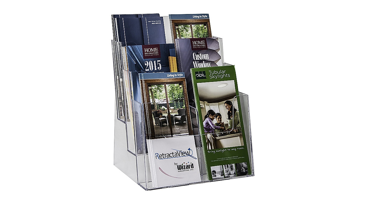 Clear-Ad Acrylic Brochure Rack - 3 Tiers Wall or Desk Mount Organizer