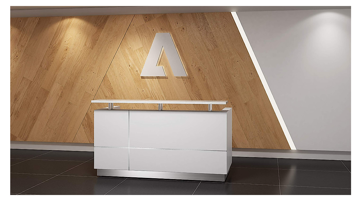 Modern White Reception Desk with Quartz Countertop | GW FURNITURE