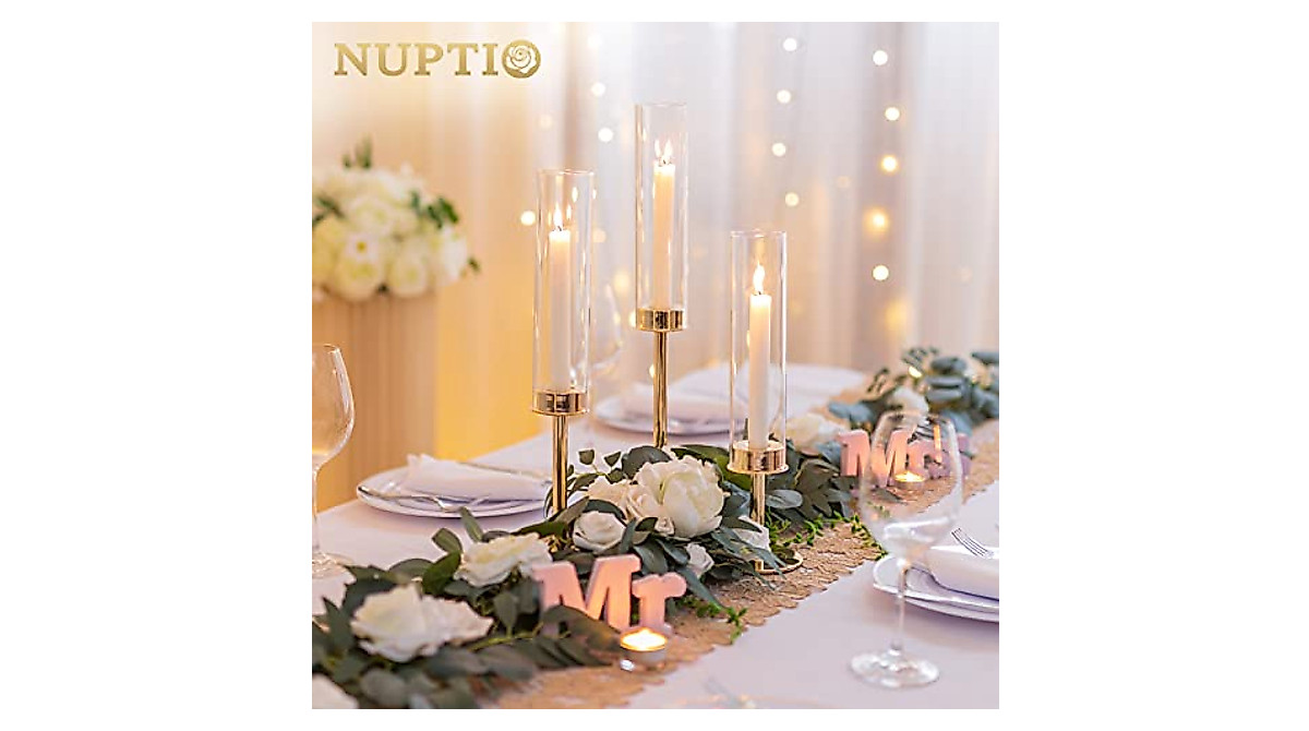 Elegant Nuptio Gold Hurricane Candle Holder Set of 3