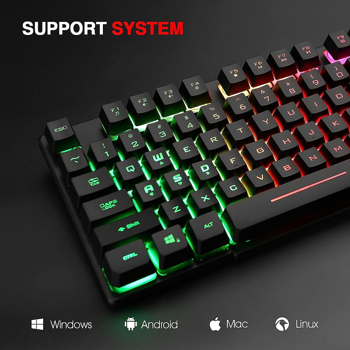 Rii RK100+ Rainbow LED Gaming Keyboard – Large Size & Backlit