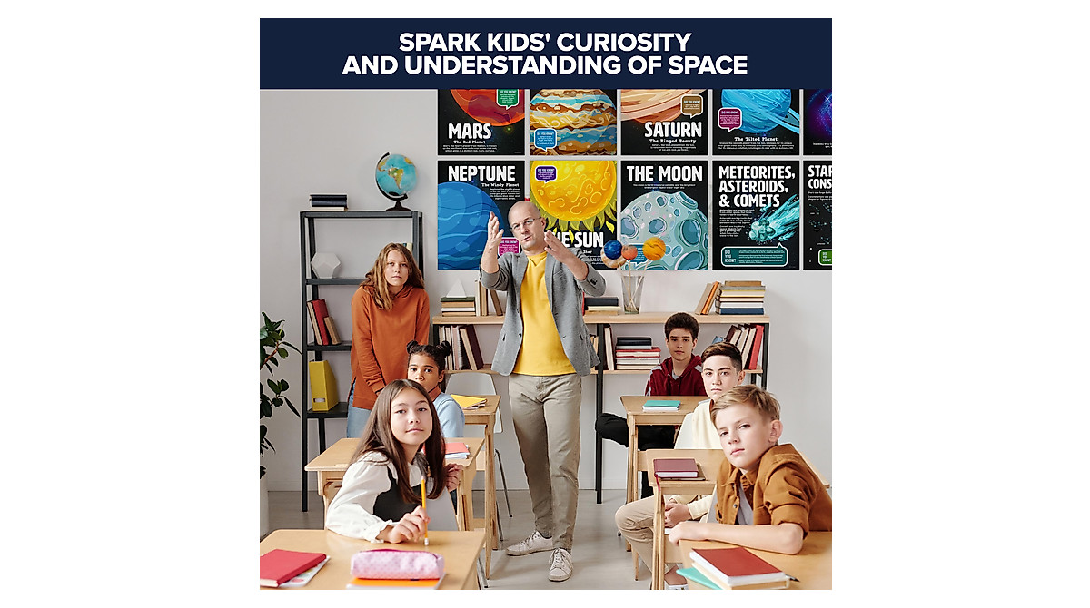 Decorably 15 Space Theme Classroom Decor - Solar System Posters