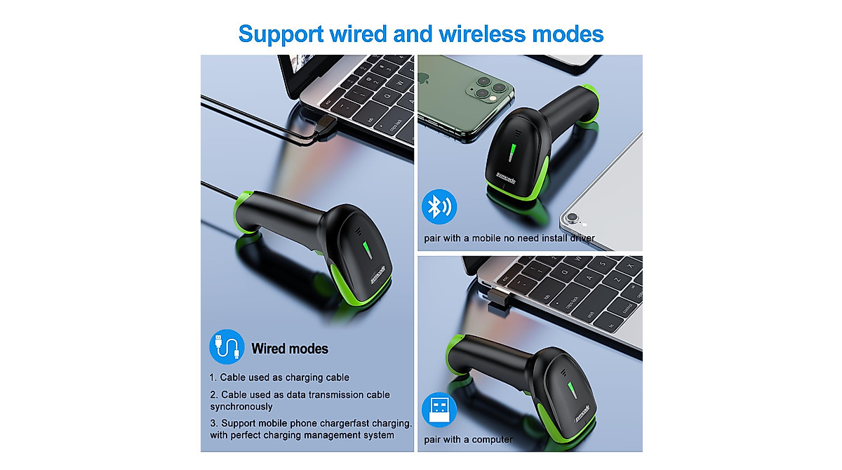 Symcode Wireless Bluetooth Barcode Scanner - Fast, Accurate 2D & 1D ...