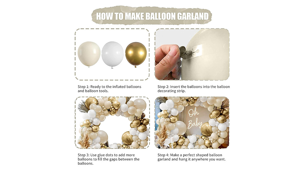 Sand White Gold Balloon Arch Kit for Weddings & Baby Showers