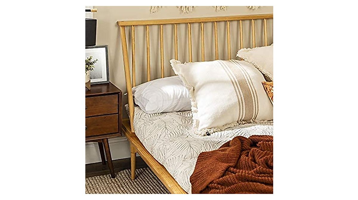 Walker Edison Mid Century Modern Queen Bed Frame in Light Oak