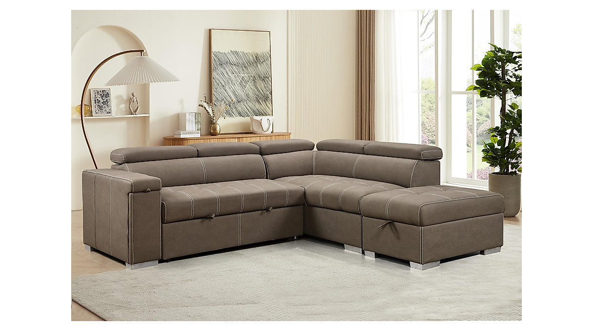 THSUPER 100" Microfiber L-Shaped Sleeper Sectional Sofa with Storage