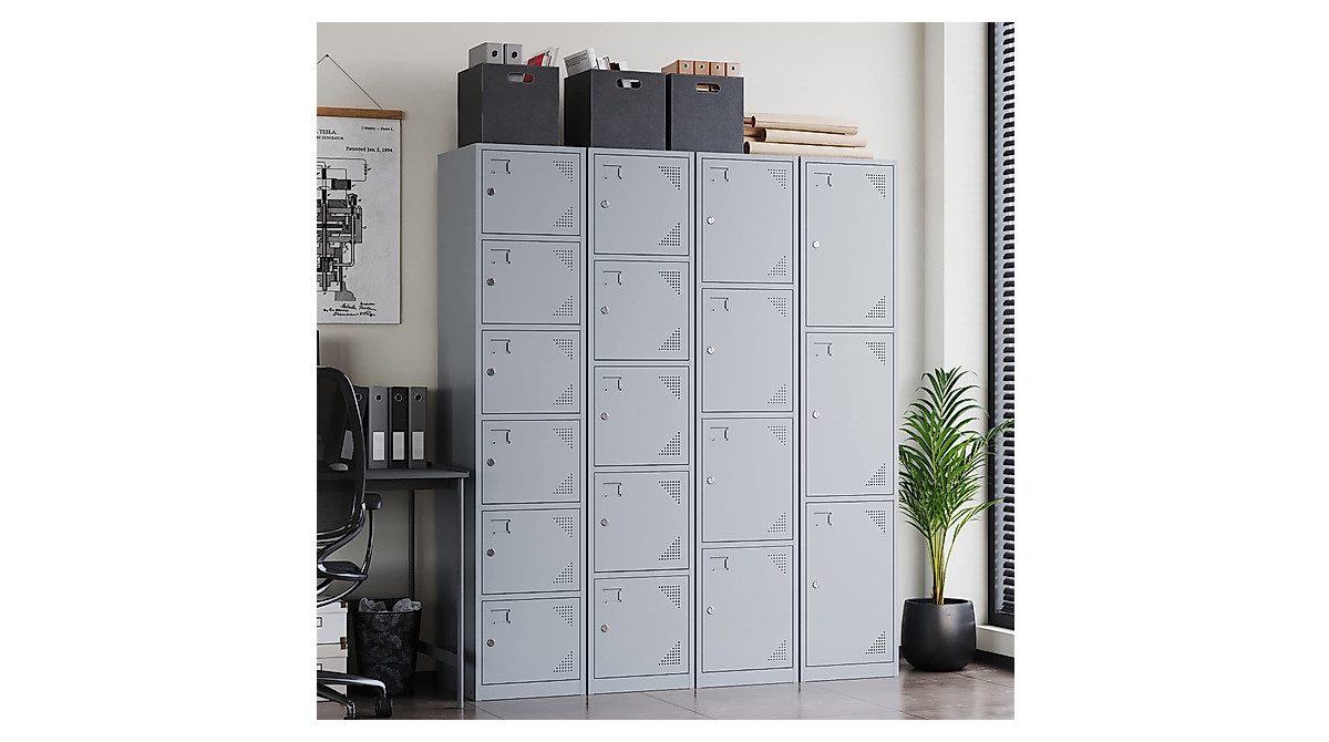 Letaya Metal Lockers for Employees,71 Steel Storage Cabinet with 6 Door Lockable for Office Staff,Home,Gym,School (Grey White