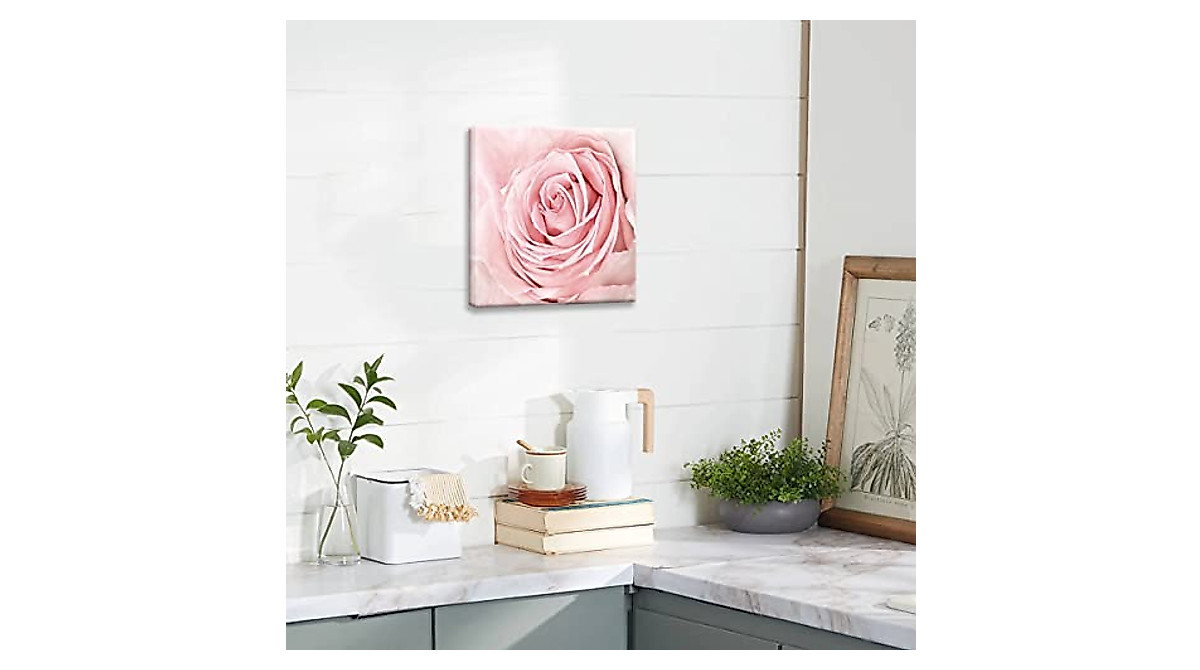 Pink Bathroom Decor - Pink Rose Canvas Wall Art for Home & Bedroom