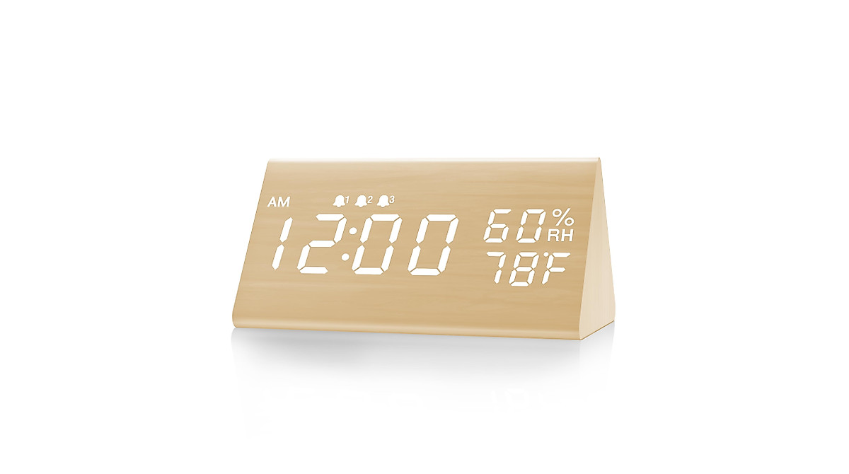 JALL Digital Wooden Alarm Clock with Temperature & Humidity
