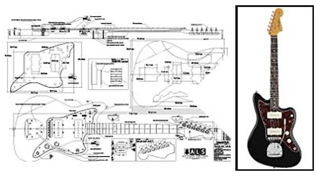 Fender Jazzmaster Electric Guitar Plan - Full Scale CAD Drawing