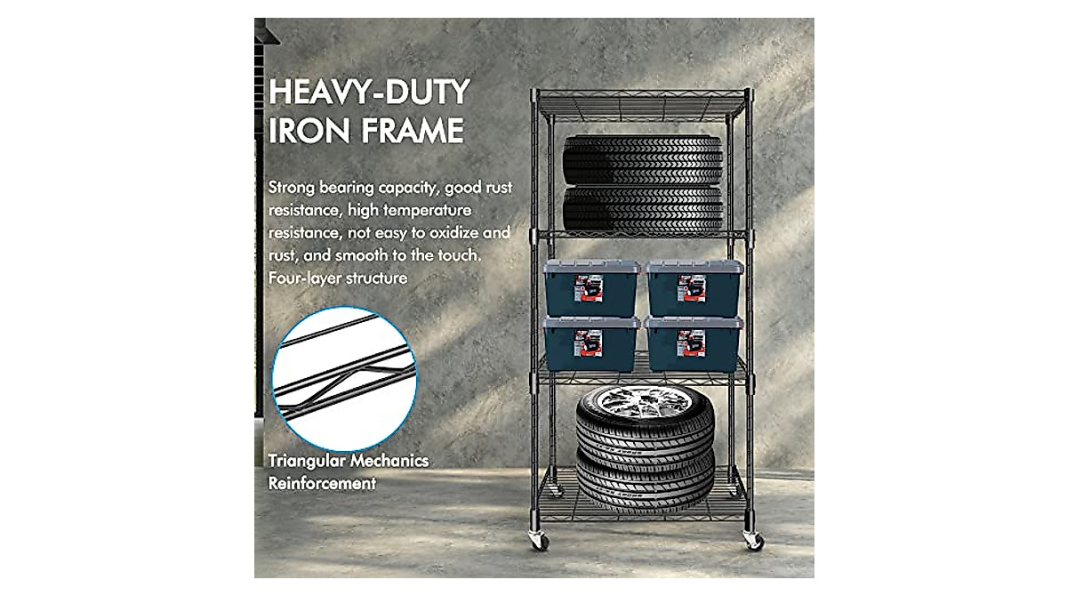 Heavy Duty 4-Shelf Adjustable Storage Shelf with Wheels