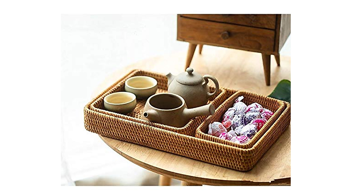 Natural Rattan Serving Tray Set for Stylish Organization