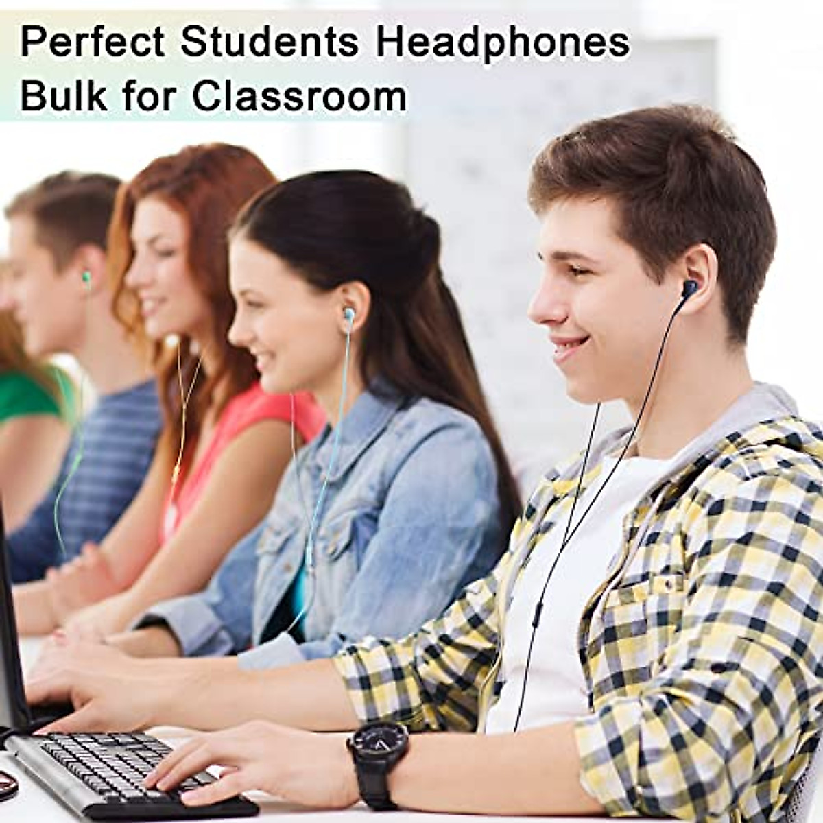 Bulk 50 Earbud Headphones with Mic for Students & Travel