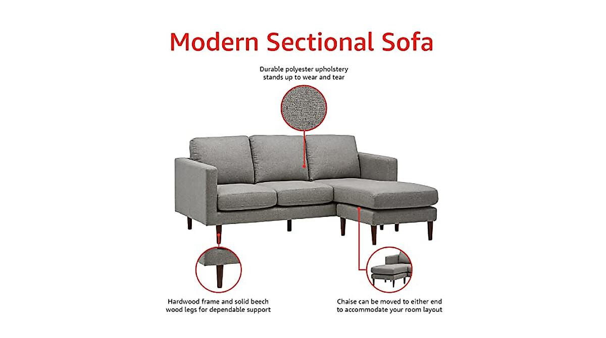 Rivet Revolve Upholstered Sofa with Reversible Chaise | Modern & Durable