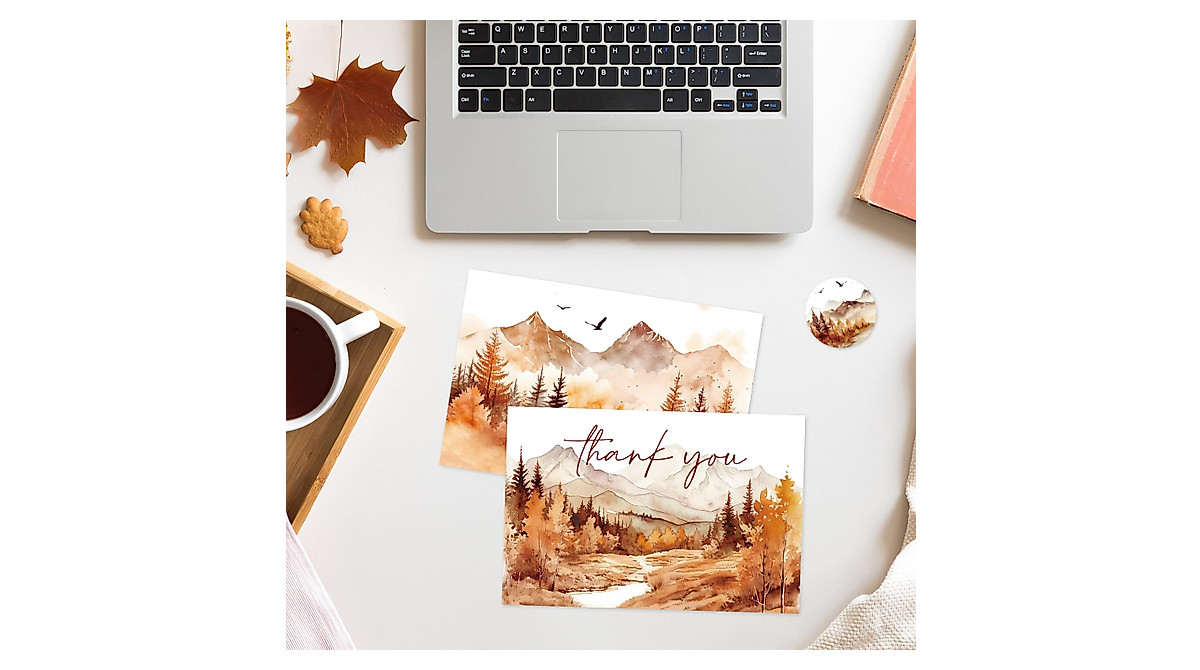 Whaline 48 Pack Fall Thank You Cards Watercolor Autumn Landscape