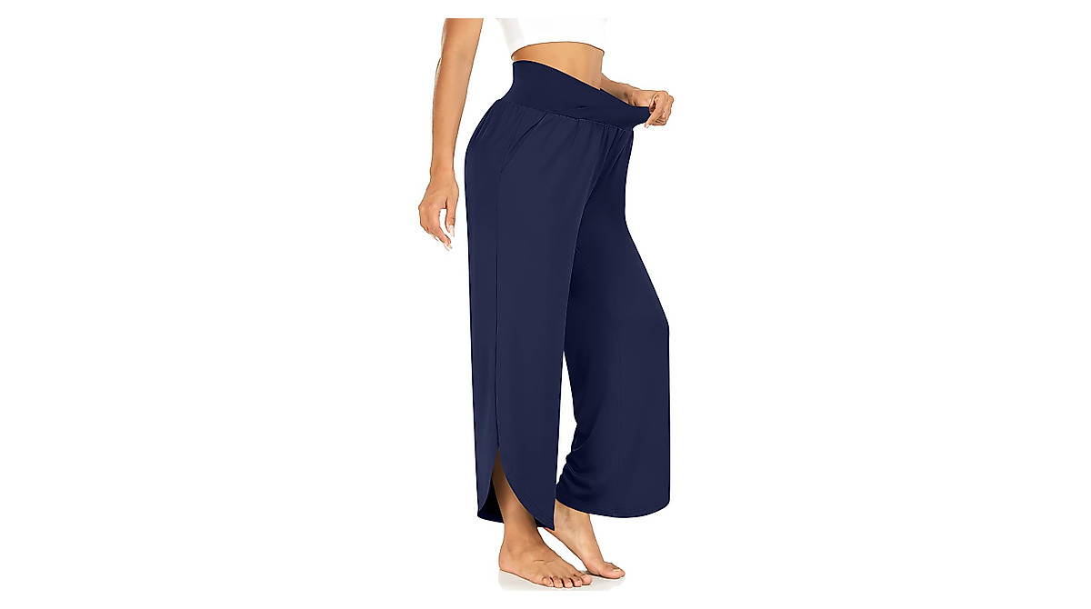 TARSE Women's Wide Leg Yoga Pants - High Waist Flared Capris for Comfort