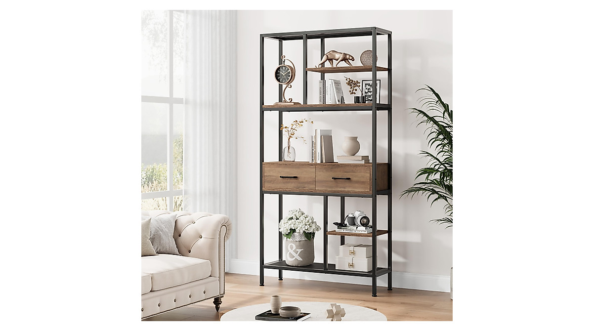 BOTLOG Tall Bookcase with Storage - Industrial 6-Tier Bookshelf