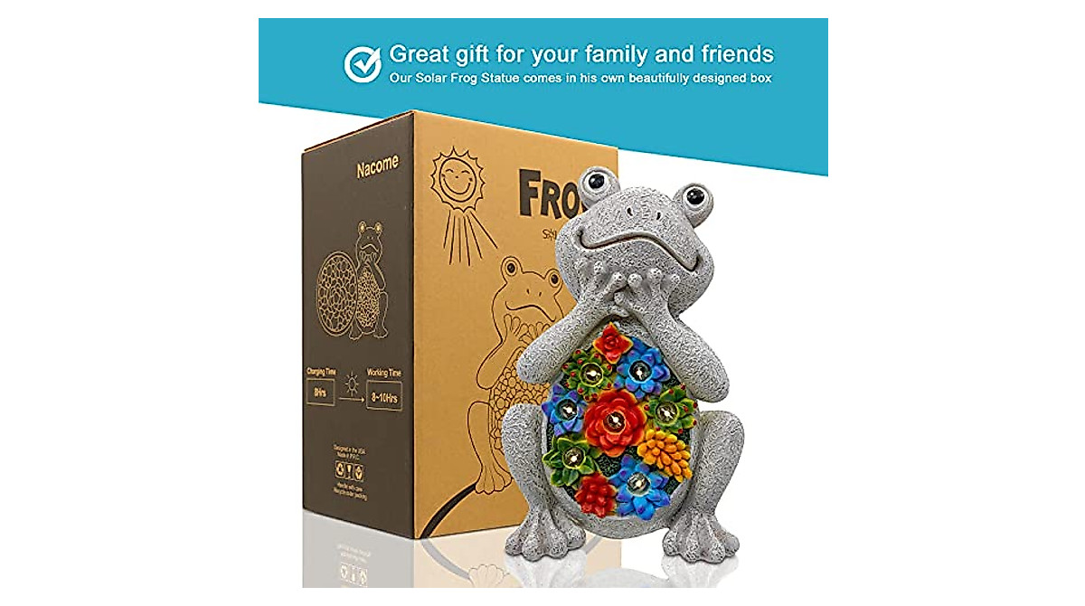 Nacome Solar Garden Frog Figurine with LED Lights - Outdoor Decor