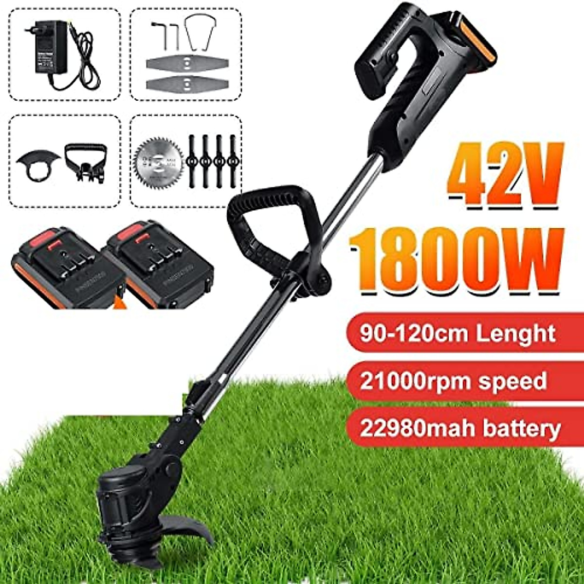 Cordless Electric Lawn Mower & Trimmer - 1800W Power, Battery Included