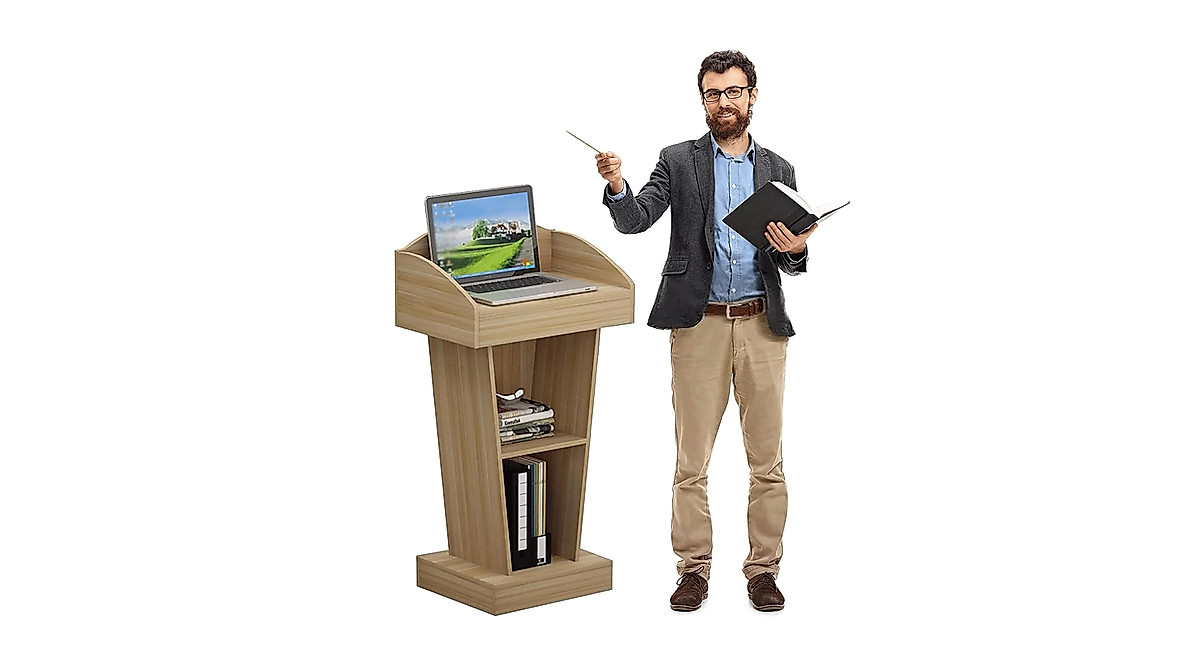 EESHHA Portable Lectern - Elegant & Durable Podium with Storage