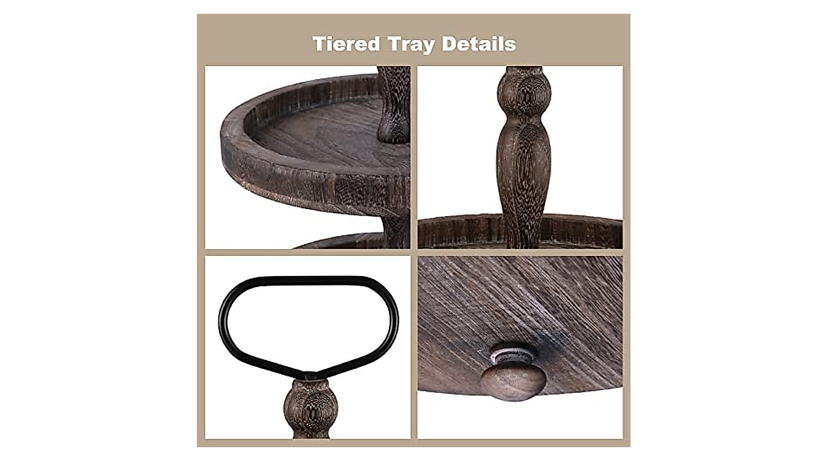 Mustry Rustic Wooden 2 Tiered Tray, Round Farmhouse Curacao