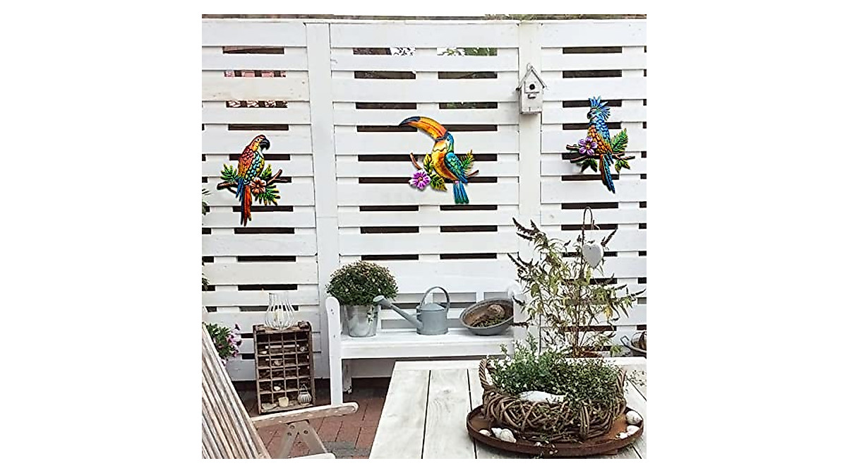 J-Fly Metal Parrot Wall Decor - Tropical Outdoor Art