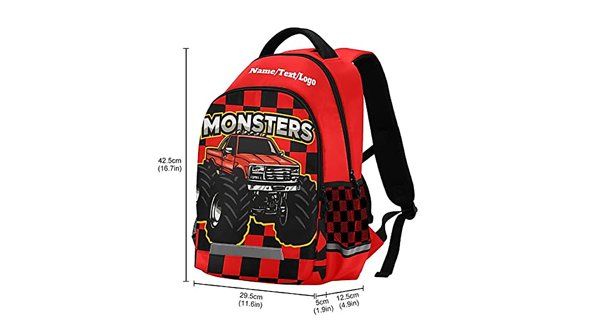 Beeplus Custom Monster Truck Backpack for Kids - Large & Durable