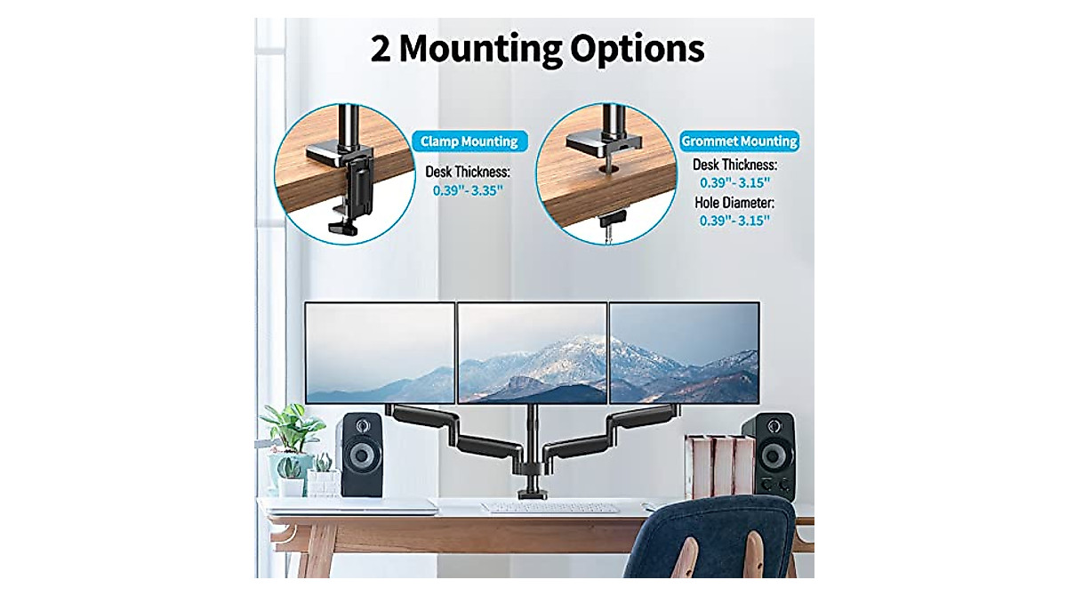 MountUp Triple Monitor Mount - Space-Saving 3 Monitor Stand for Up to 32