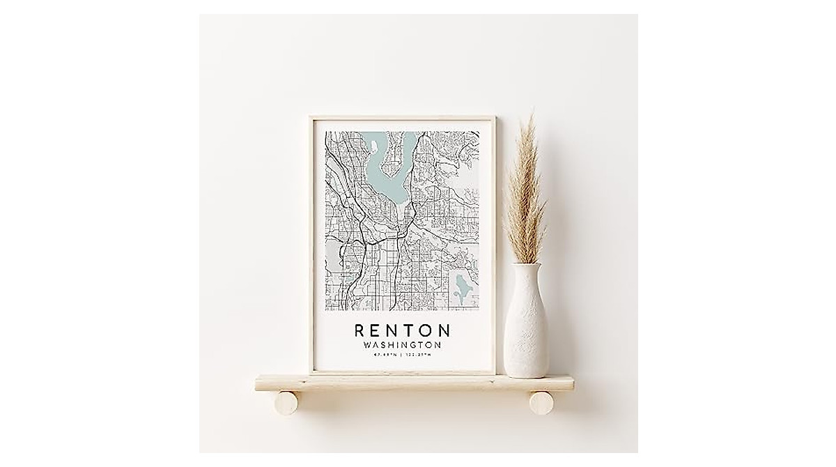RENTON Washington City Map, USA WA, gifts for her, Minimalist Map print ...