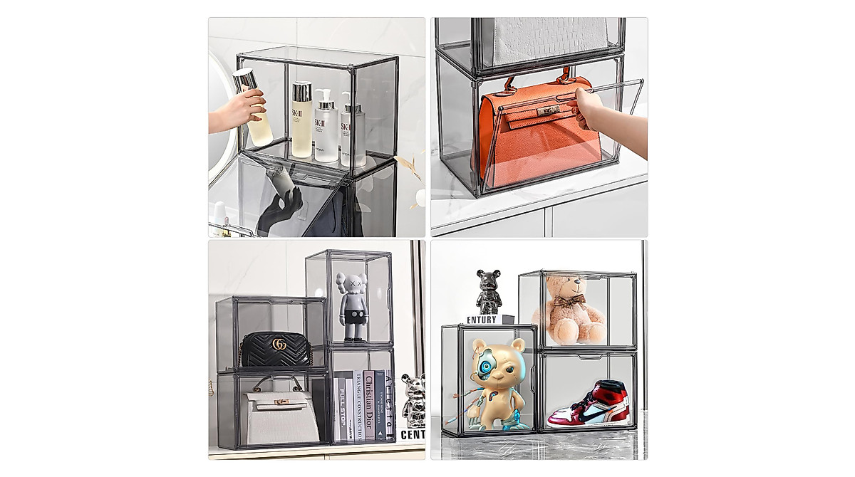 GUDEMAY Clear Storage Bins with Magnetic Lid - 3 Pack