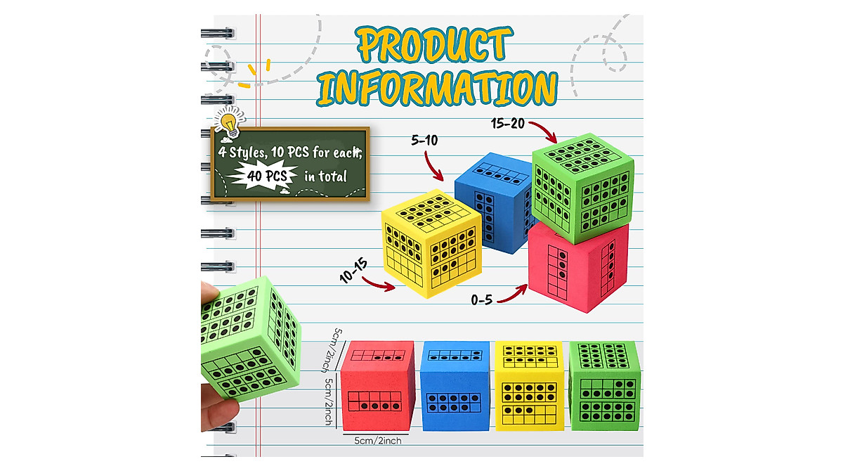 Hanaive 20 Pcs Ten Frame Dice for Classroom Math Learning