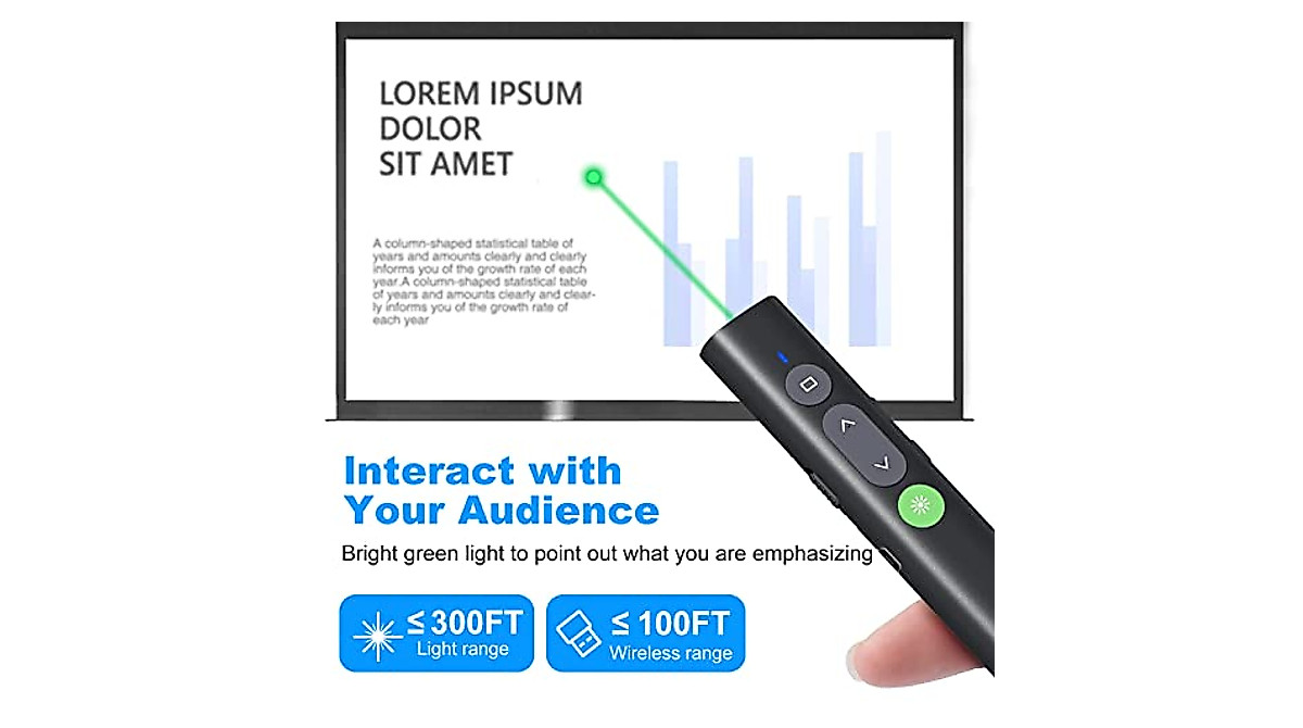 Rechargeable Presentation Clicker - Green Light Wireless Remote