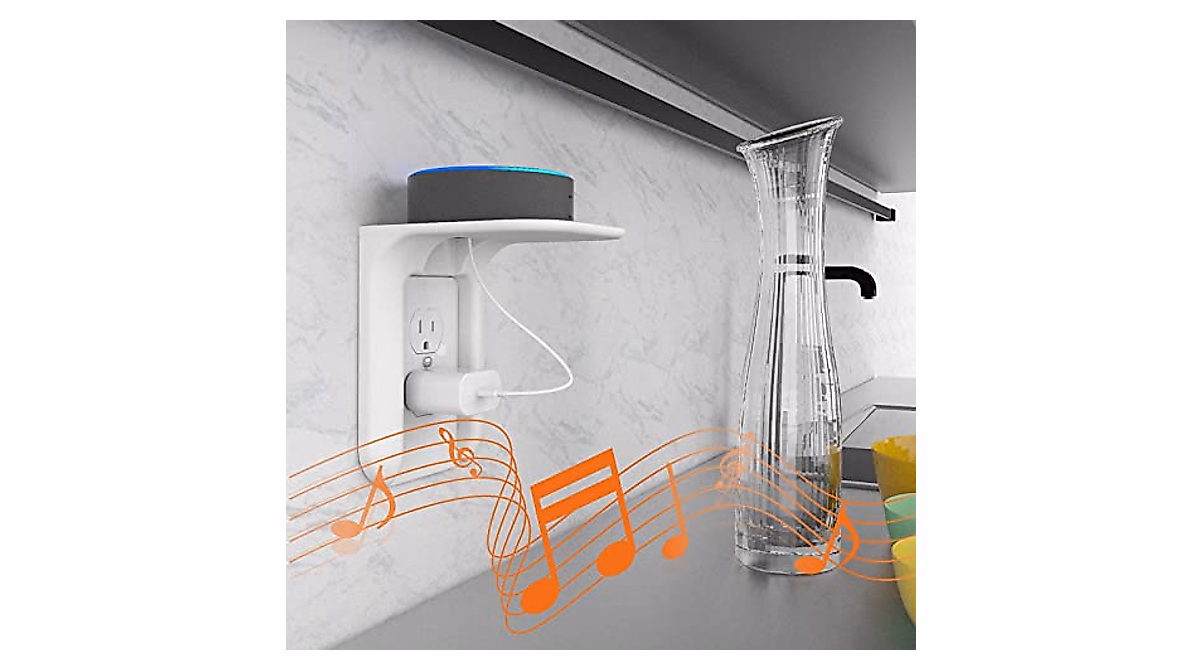 Wall Outlet Shelf Organizer – Sturdy Duplex Socket Bracket For Bathroom, Kitchen, Bedroom – Vertical Storage Rack For Smart Speakers, Phones & Chargers (White PP)