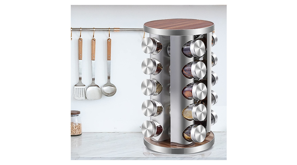 Rotating Spice Rack Organizer with 20 Jars - Space Saving & Easy Access