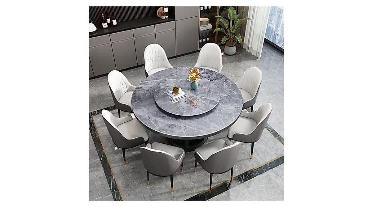 LAKIQ Modern Round Dining Table with Lazy Susan