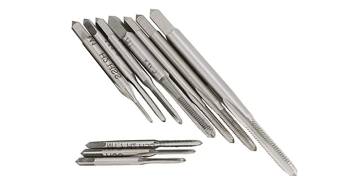 Saipe 10pcs Mini Metric Tap Set with Adjustable Wrench for Small Threads