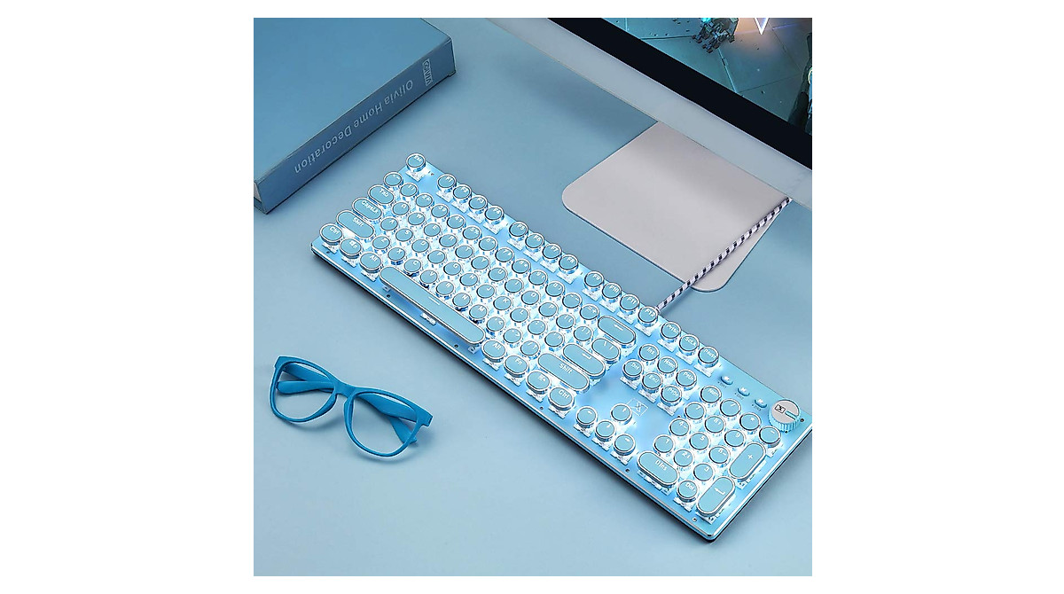 Retro Steampunk Gaming Keyboard & Mouse Combo - Blue LED Backlit
