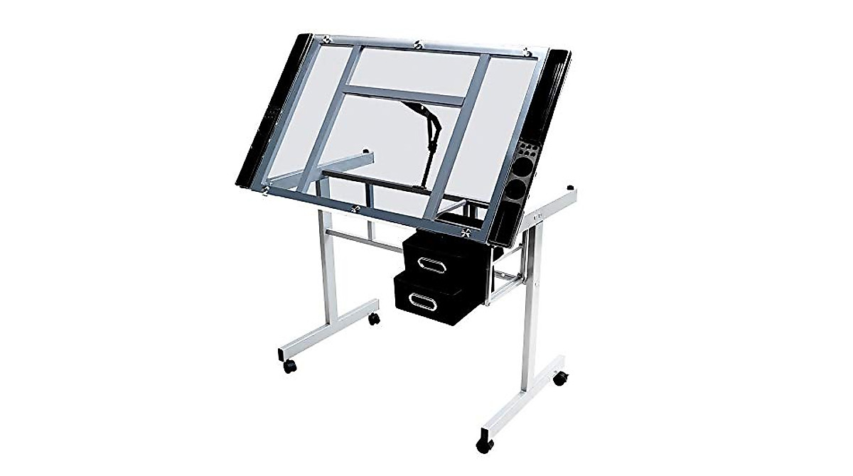 Topeakmart Glass Drafting Table - Adjustable Art & Craft Desk