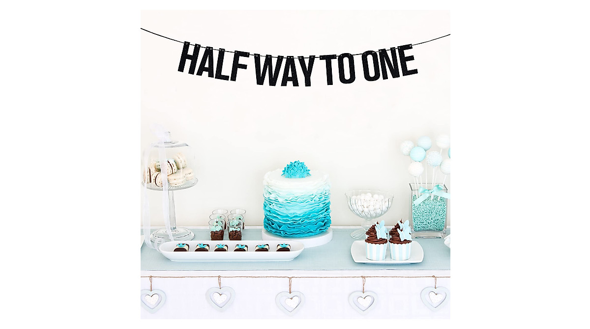 6 Months Birthday Banner - Gold Glitter Half Year Old Party Decorations For Baby's First Birthday