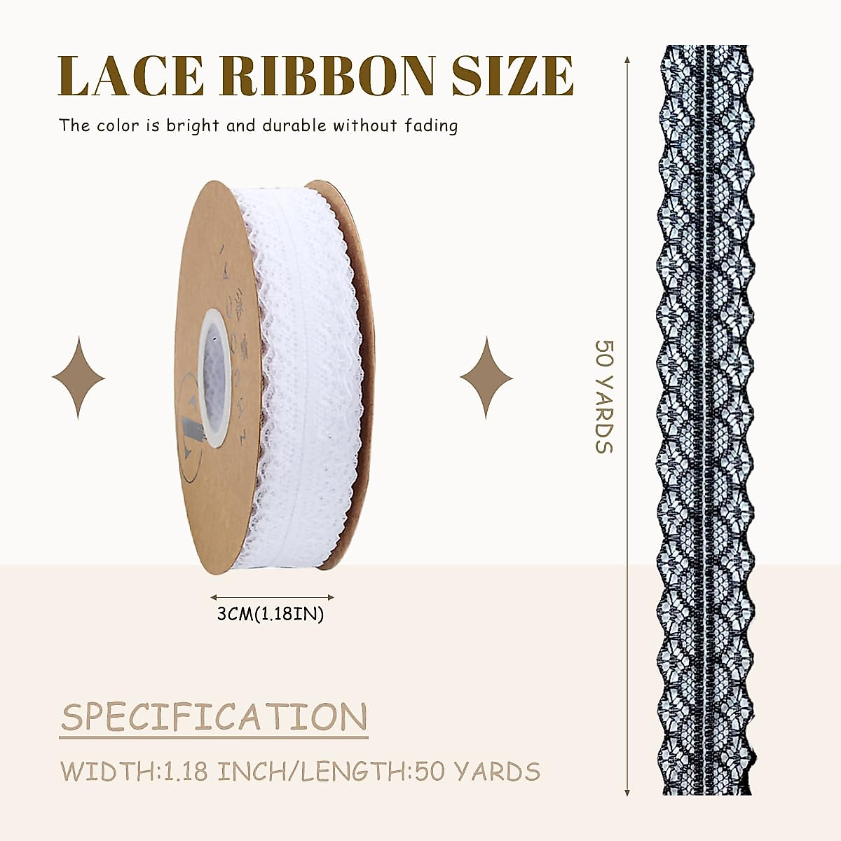 Elegant Lace Trim Ribbon - 50 Yards for Crafts
