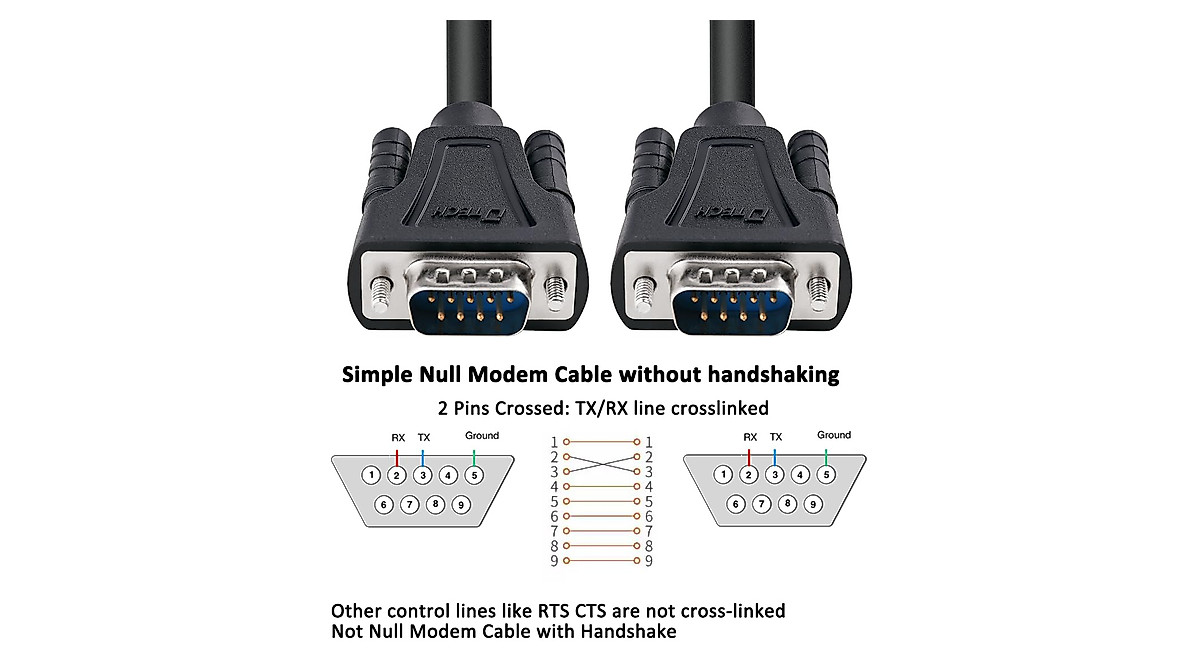 DTech 6ft DB9 RS232 Serial Null Modem Cable