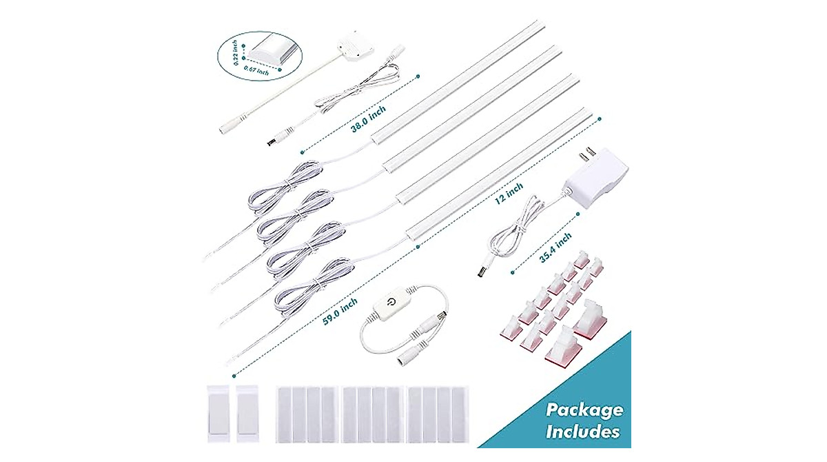 JUSJUBR - Cool White Display LED Lights, Display Case Light Bars With Memory Function, 4x12 Inch Bookshelf Lighting, LED Cabinet Lights For Bookshelf, Bookcase - View #4