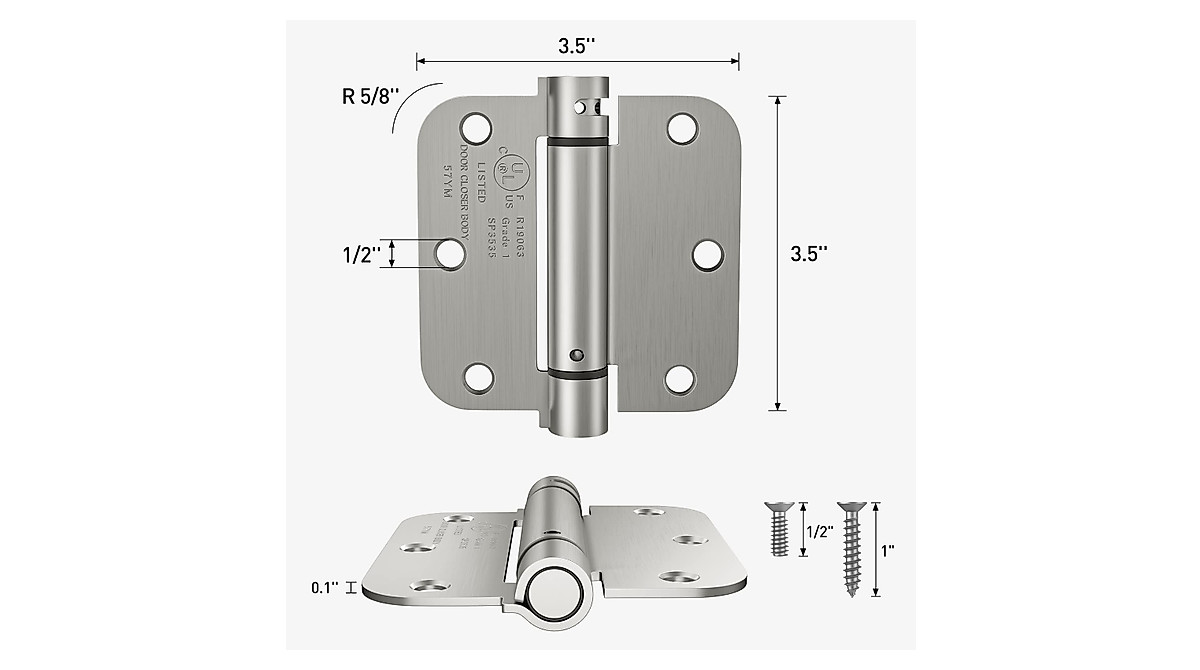 HOSOM Self Closing Door Hinges - Spring Loaded, Adjustable Tension