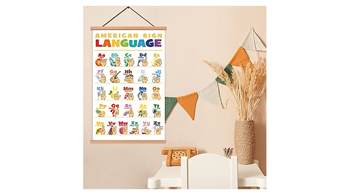KAIRNE ASL Alphabet Wall Art with Magnetic Hanger for Kids Classroom