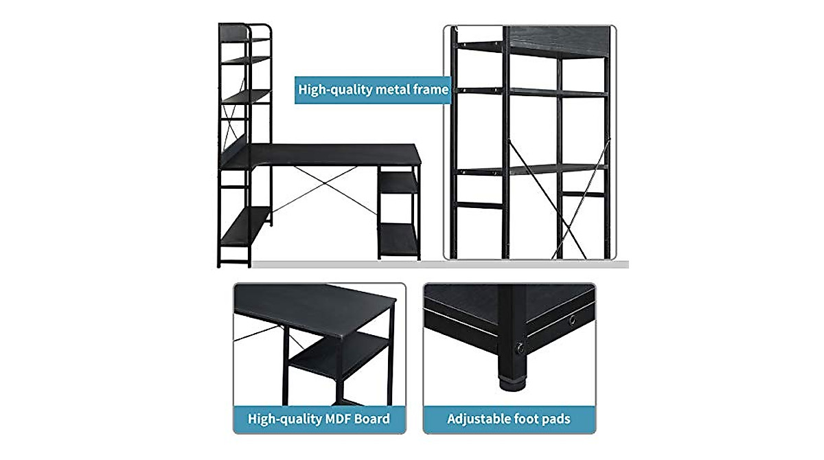 Henf Computer Desk with Bookshelf - Durable & Stylish