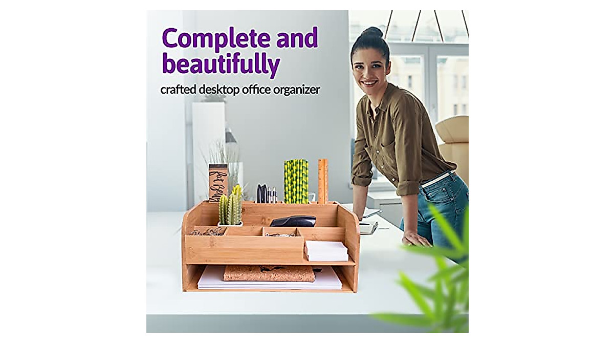 MissionMax Bamboo Desk Organizer for Office & Home - Eco-Friendly Storage