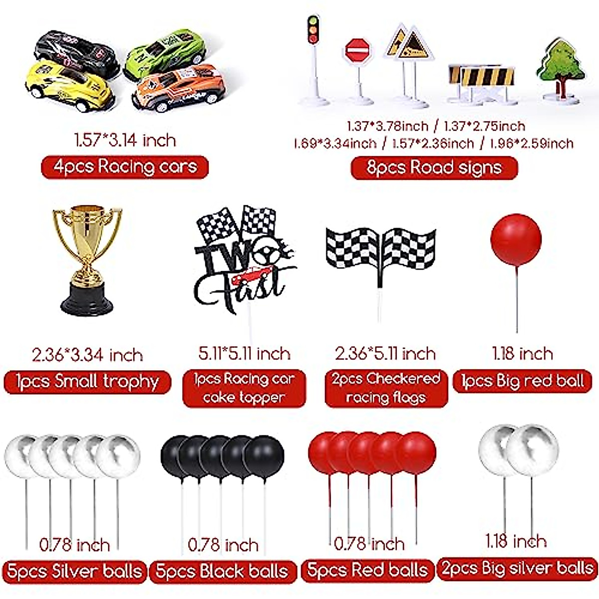 Queeke Race Car Cake Toppers for Birthday Parties