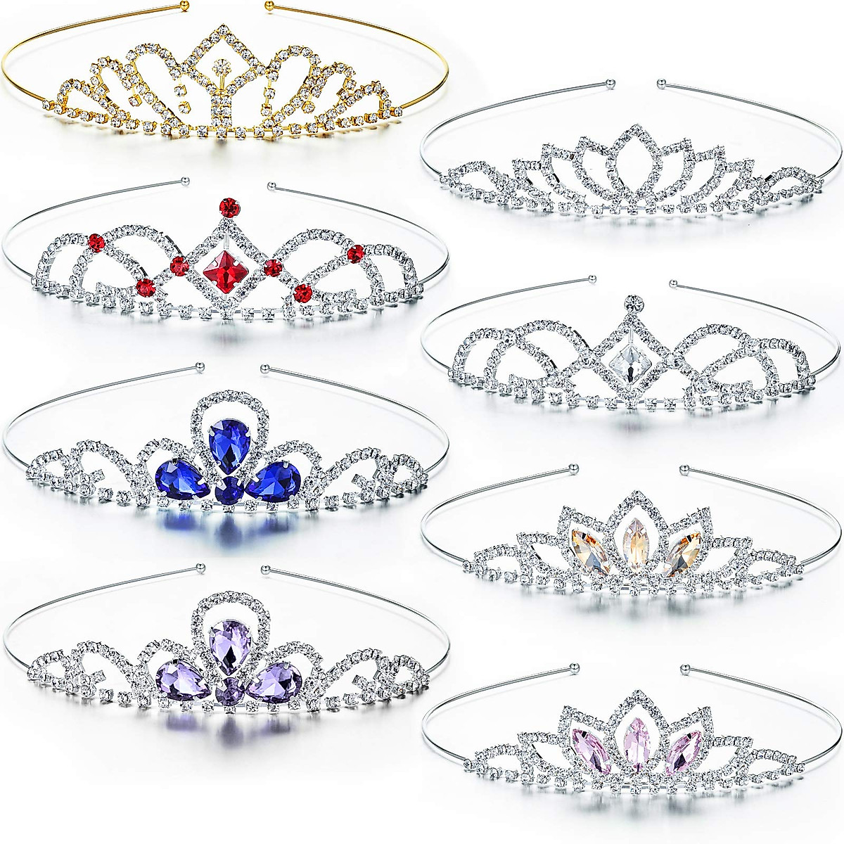 Colorful Girls Princess Tiara Set - 8 Unique Crowns