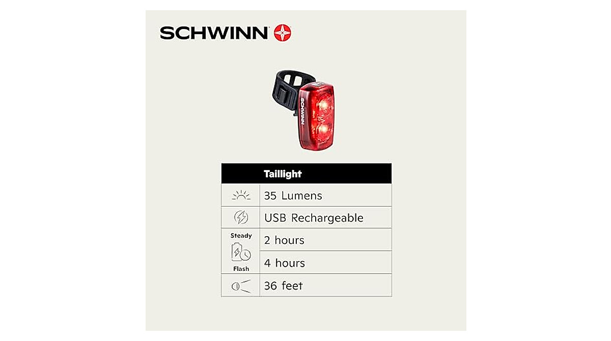 Schwinn Rechargeable Bike Tail Light - 80 Lumens Safety