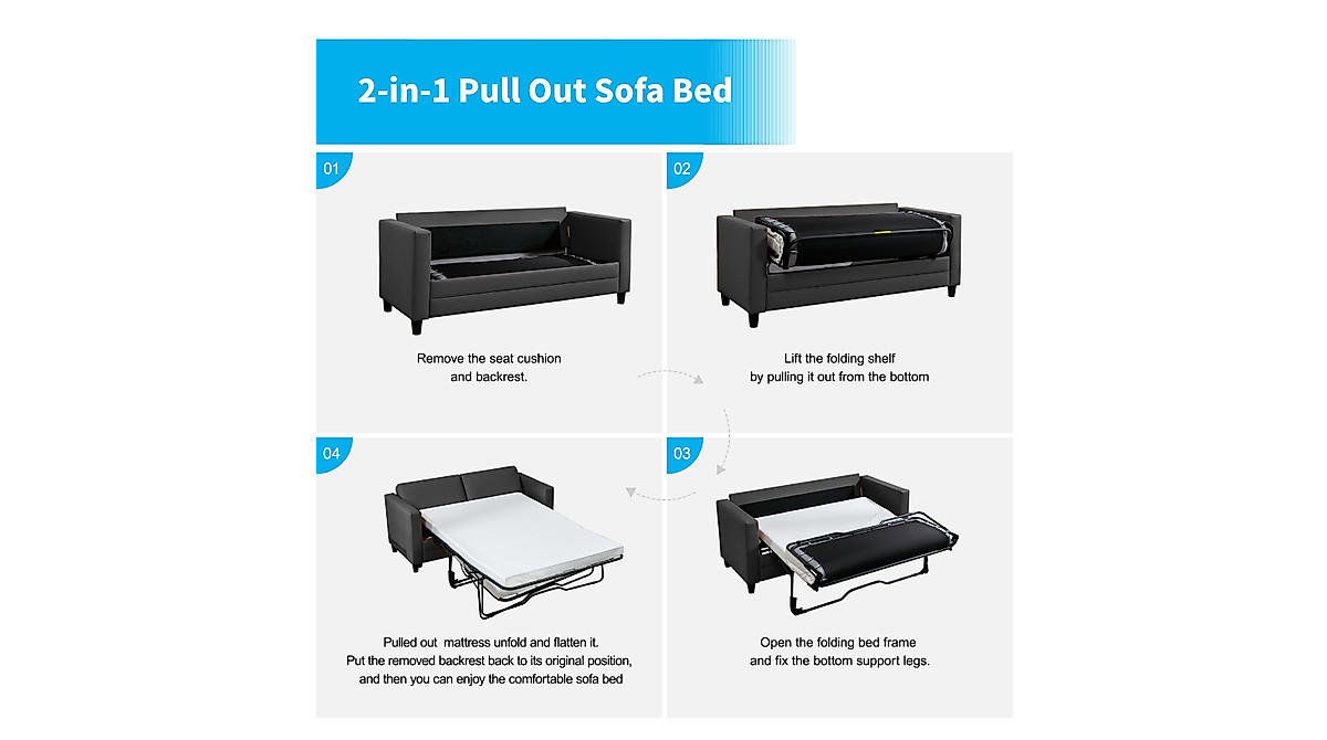 ADOWORE Queen Pull Out Sofa Bed - 2-in-1 Design